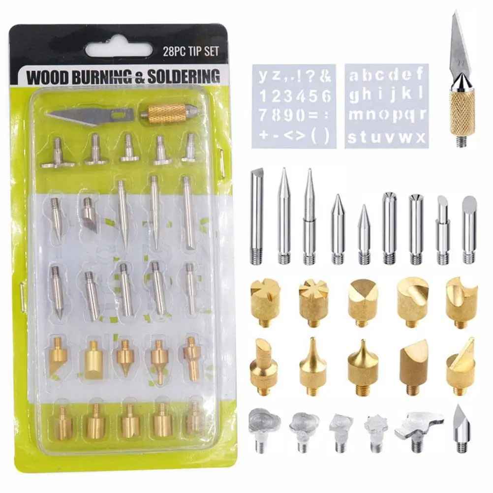 

28Pcs Wood Burning Tool Kit with Assorted Soldering Tips for Carving Pyrography on Wood Cork DIY Projects Creative Art