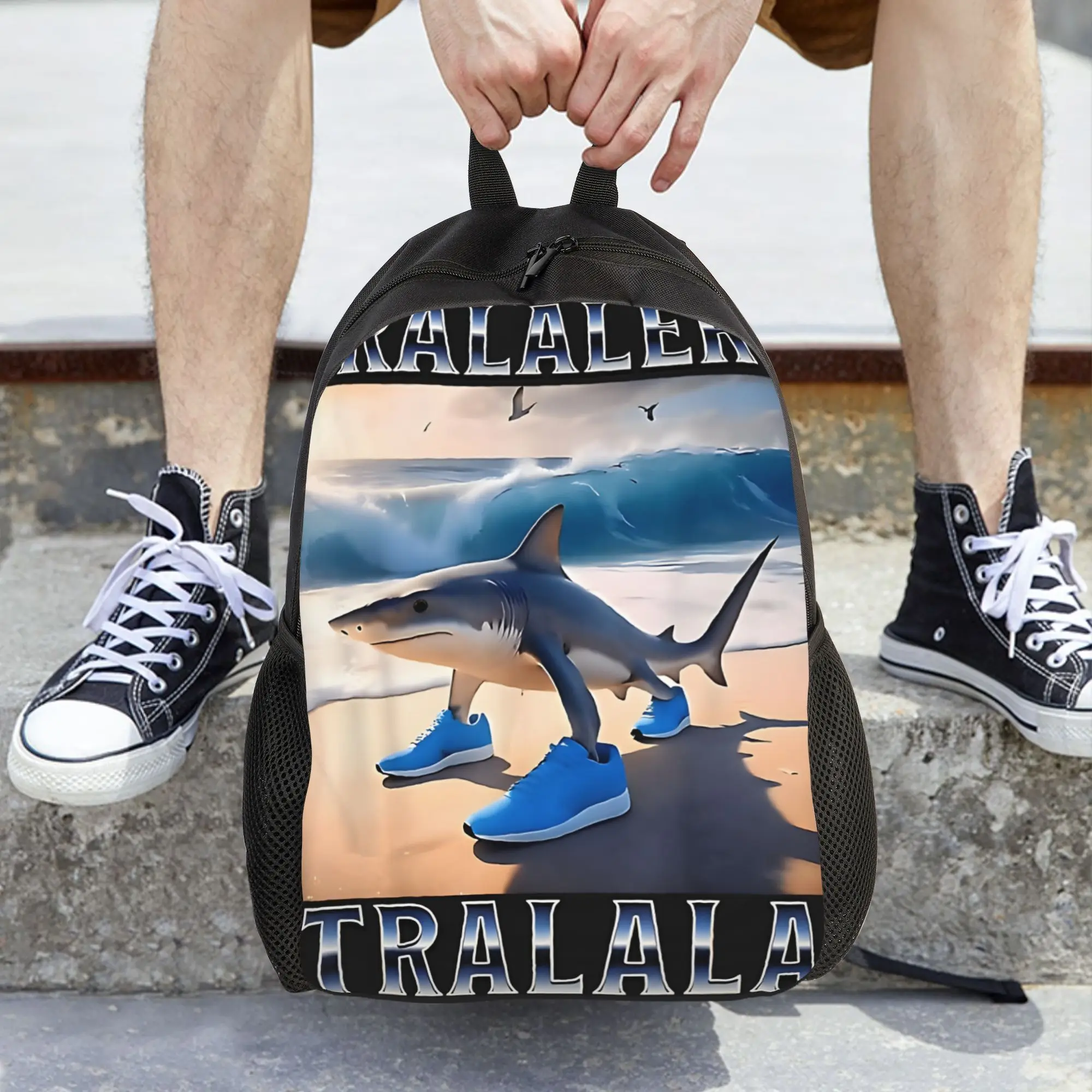 1pc Rucksack Tralalero Tralala Italian Brainrot Meme Retro Washable Female Back to School Gift Light Daypack Campus Back to Scho