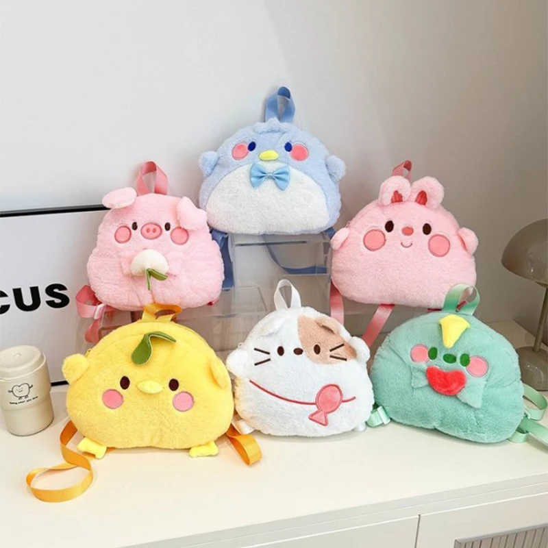 Cartoon New Bunny Dinosaur Penguin Cat Plush Girl Shoulder Bag 2024 Cute Animal Plush Doll Backpack Children Birthday Gifts