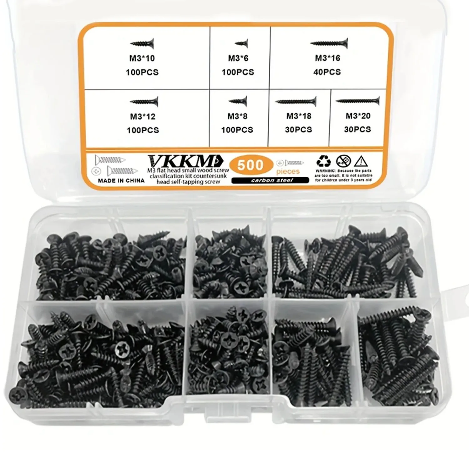 

VKKM#M3 500Pcs Black Flat-head Cross Self-tapping Machine, Made of Carbon Steel, Suitable for Fixing Mechanical Equipment, Etc.