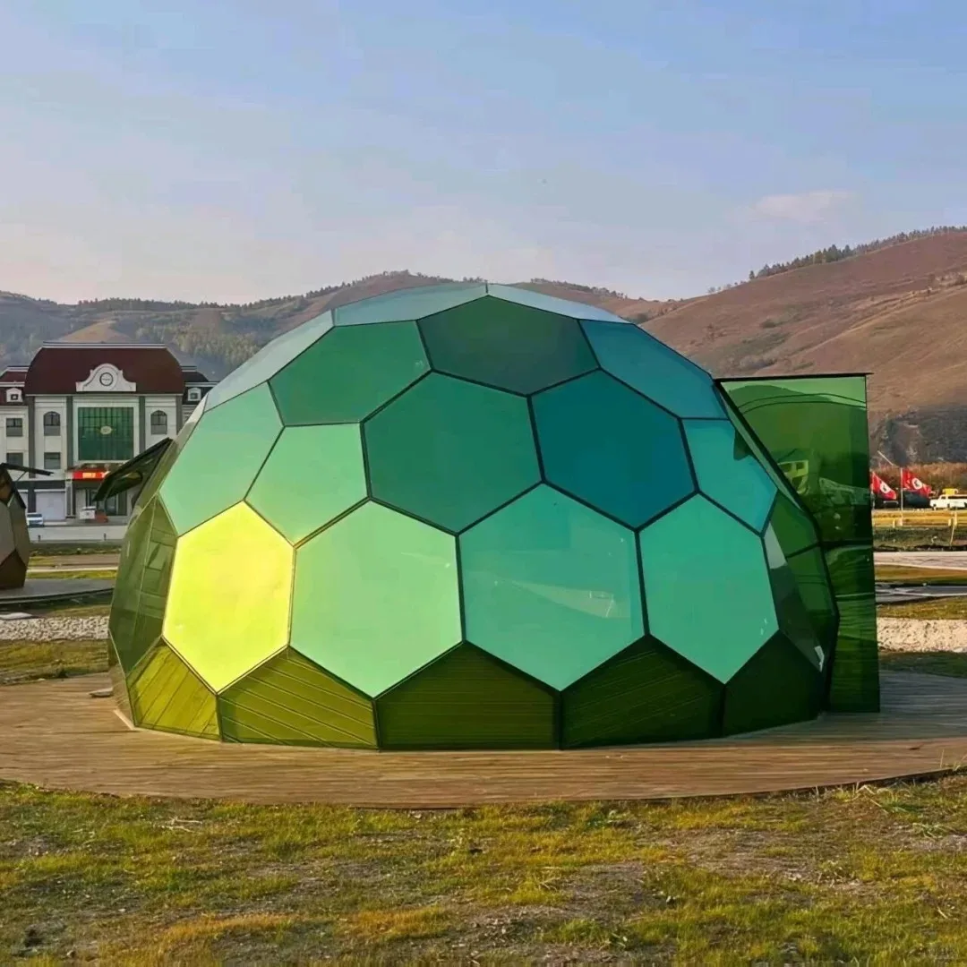 

Outdoor Glamping Hexagonal Tempered Glass Geodesic Tent Aluminum Waterproof Windproof for Resort Hotel Glamping Family Party