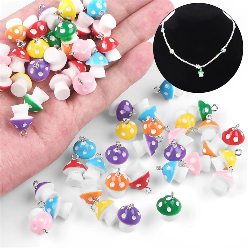 12x16mm 6pcs Cute Mushroom Charms Resin Pendant for Earring Keychain Necklace Bracelet DIY Jewelry Craft Making Accessories