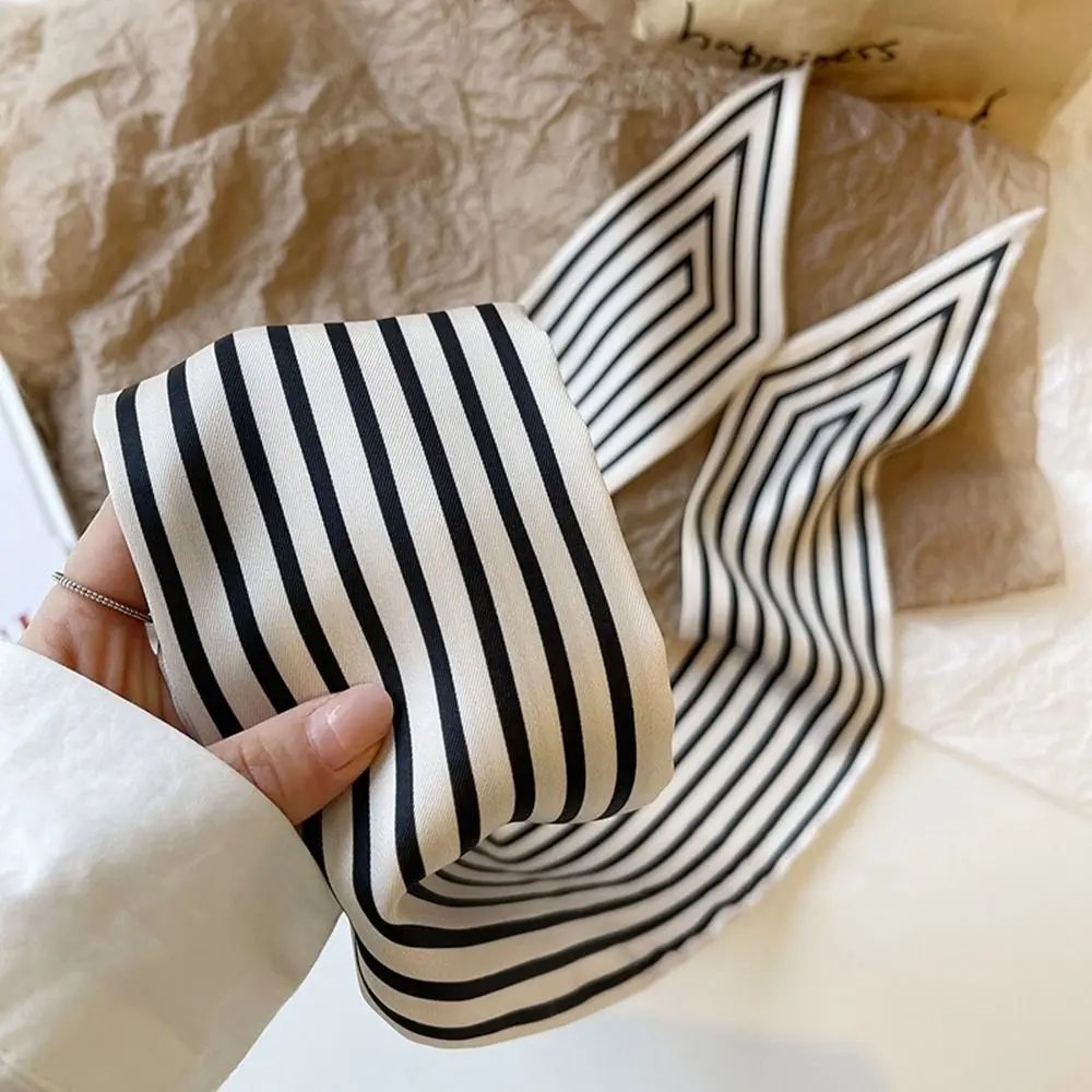 Style Simple Printing Stripe French Tie Ribbon Headband Wraps Printed Scarf Korean Style Scarves Small Long Scarf Silk Scarf