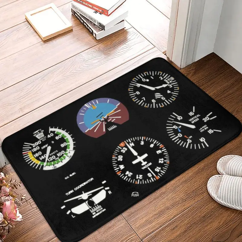 Custom Cockpit Six Dials Flight Simulator Pilot Front Floor Door Entrance Mats Airplane Aircraft Kitchen Doormat Carpet Rug