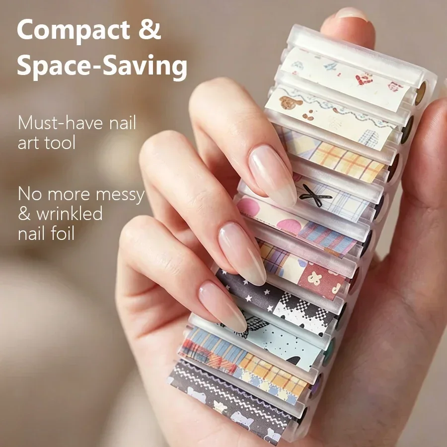Portable 10-Grid Nail Starry Foil Storage Box, Transfer Paper Sticker Organizer, Space-Saving Desktop Nail Art Tool view 2