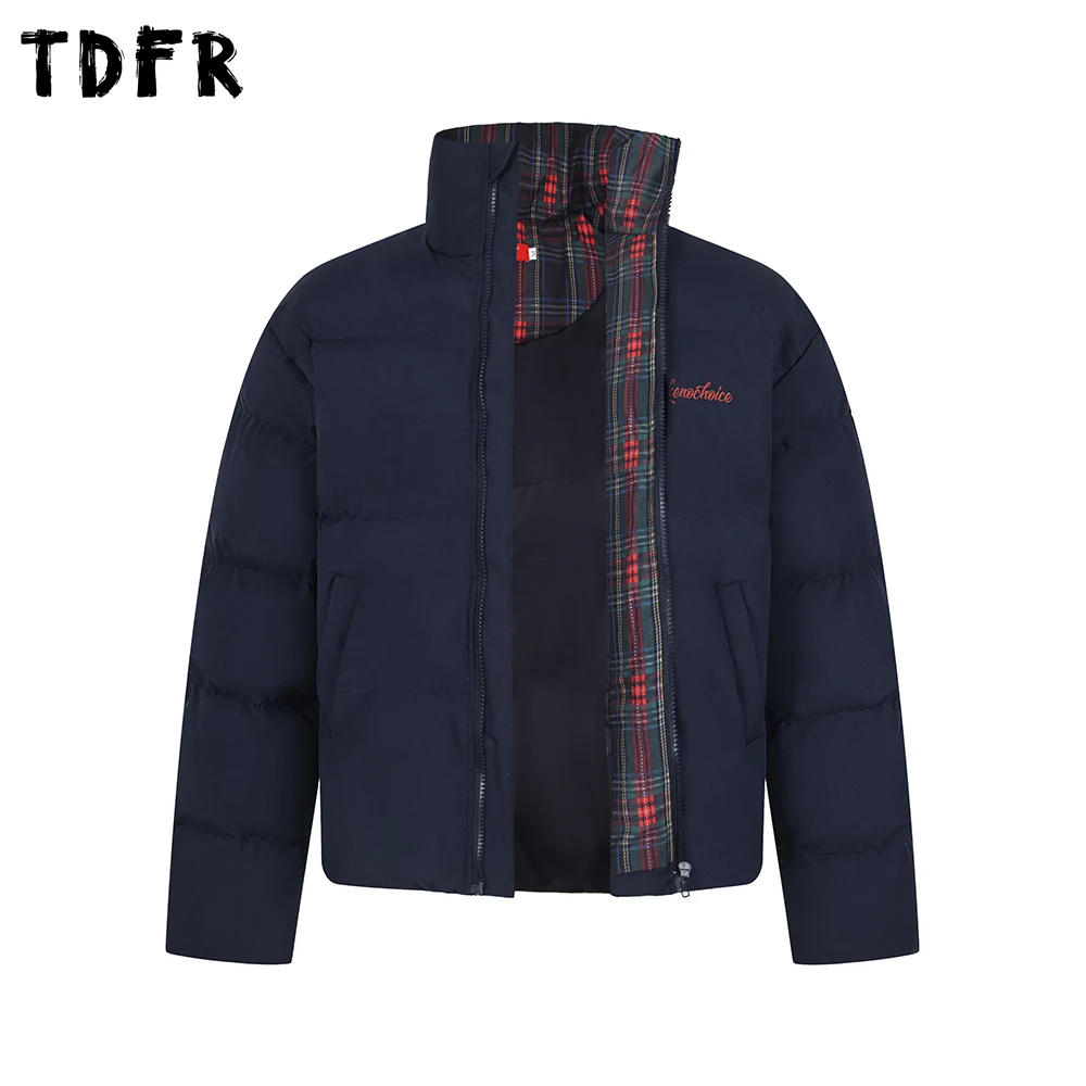 

Мужская зимняя повседневная куртка с буквенным принтом в стиле ретро, толстая стеганая куртка с воротником-стойкой и длинными рукавами на шнурке