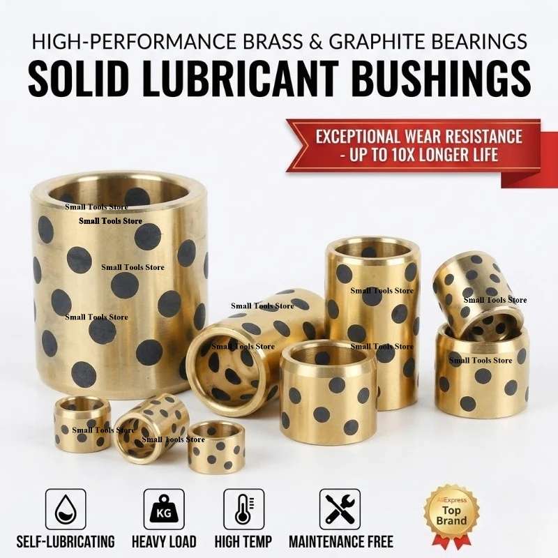 

Solid Lubricant Embedded Bronze Bushing, High Hardness Graphite Brass Bearing Sleeve, Oil-Free Self-Lubricating Guide Bush for 3