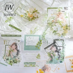 JIANWU Reverse Spring Song Series Kawaii Character Border Flower Material Collage Sticker Creative DIY Journal Stationery