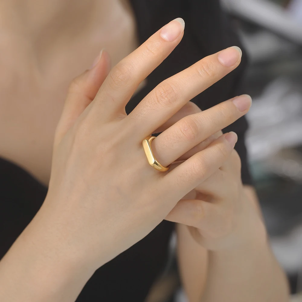 Skyrim Minimalistische Siegelringe Damen Herren Edelstahl Breites Rechteck Geometrische Ringe Mode Hochzeit Schmuck Geschenk Großhandel – Detail 2