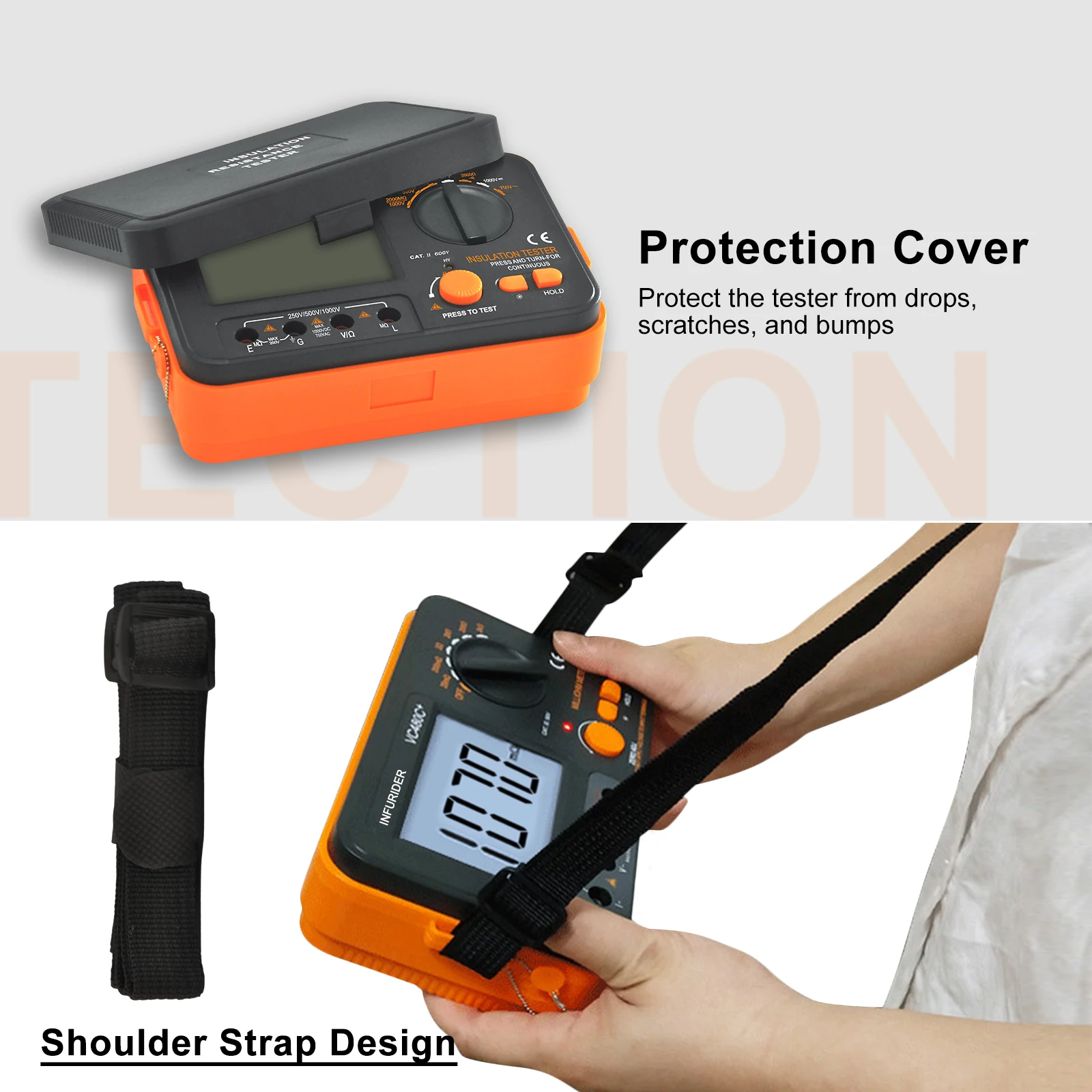 HoldPeak Hochpräzises tragbares Multimeter mit Ohm-Hochspannung, DCV, ACV, Widerstand 0–2000 m, digitales MegOhm-Messgerät, Isolationstester