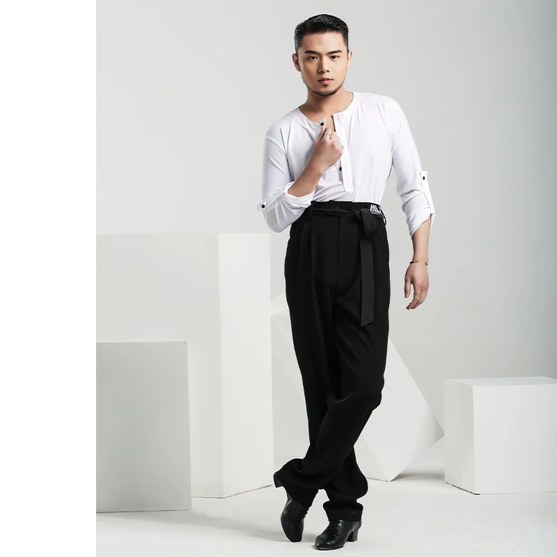 

2025 New Latin Dance Tops For Men Loose Long Sleeved Practice Clothes Chacha Rumba Tango Adult Male Latin Dance Wear DQS15578