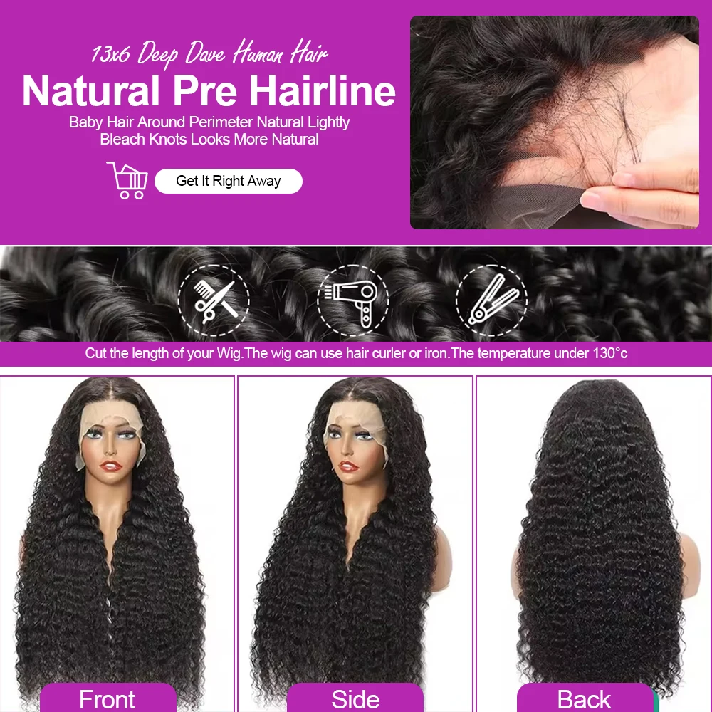 100% Water Wave 13x4 13x6 Lace Front Wigs Human Hair Curly Wave Natural Remy Deep Wave Human Hair Wigs For Afro American Ladies Natural Scalp Look Daily Travel Evening Formal Occasion Styling image 7