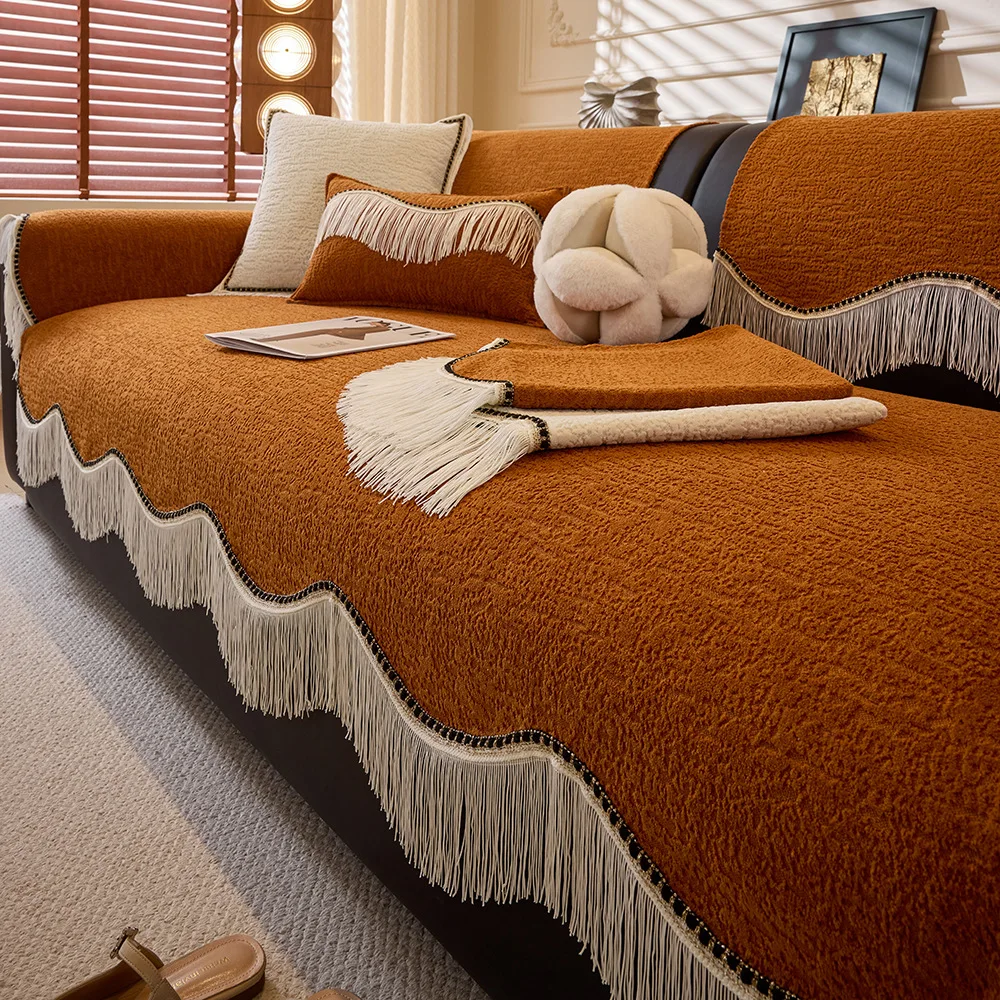 EIFLOY-Vintage Tassels Sofa Cover, 2, 3, 4 Seater, Armchair Couch Slipcover, Non-slip, Chenille Furniture Protector, L Shape
