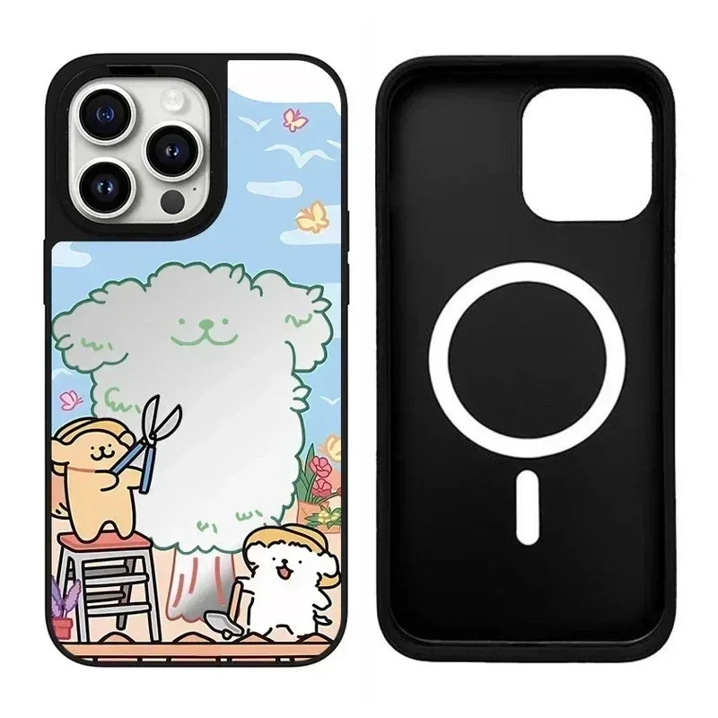 

Dog Friend Cartoon iPhone 11 12 13 14 15 16 Pro Max Mirror Surface MagSafe Case Cover Shell