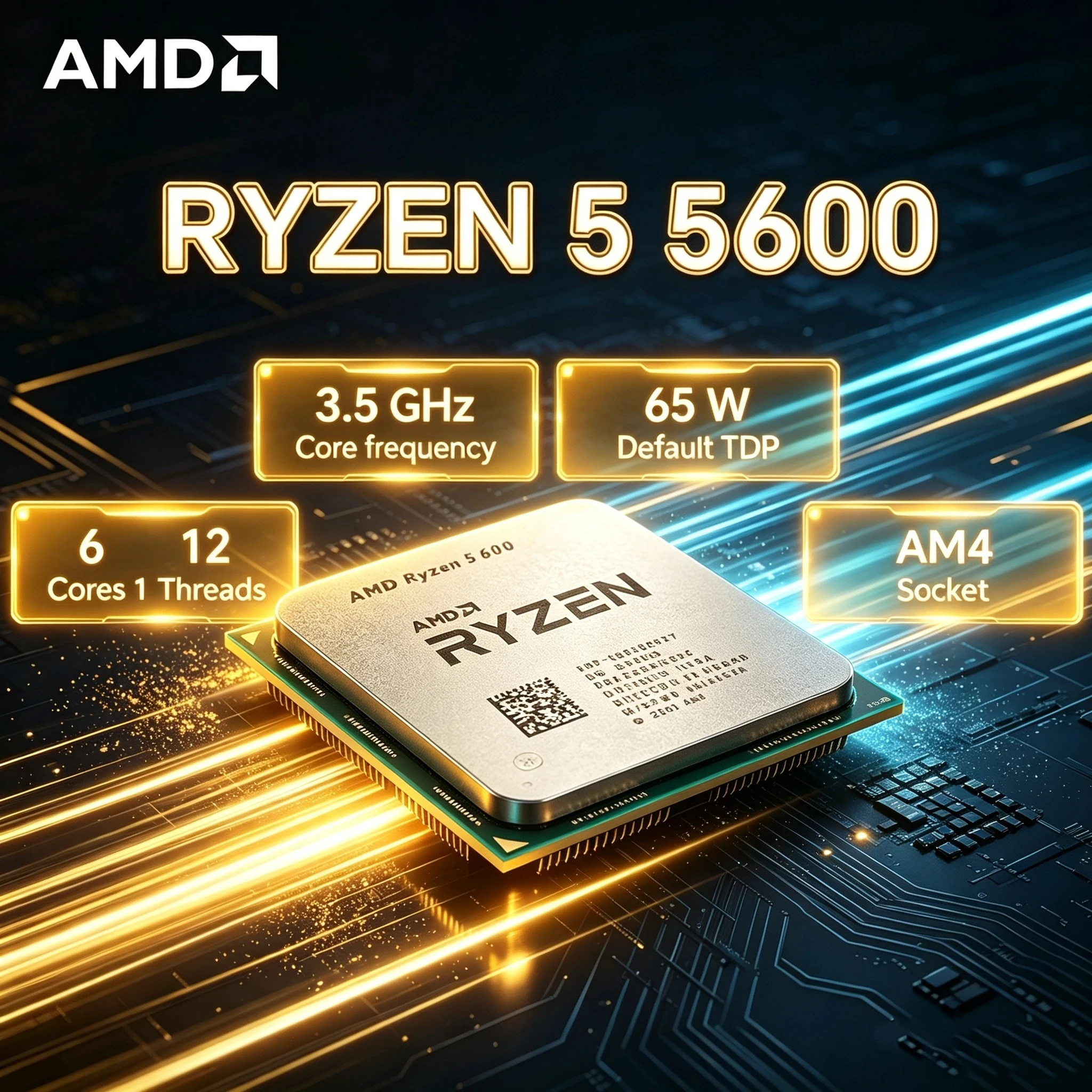 Processador AMD Ryzen 5 5600 AM4, 6 Núcleos, 12 Threads, 4.4GHz Boost, Upgrade Plug and Play para B550 X570, DDR4, CPU para PC Gamer, 35MB Cache, Zen 3