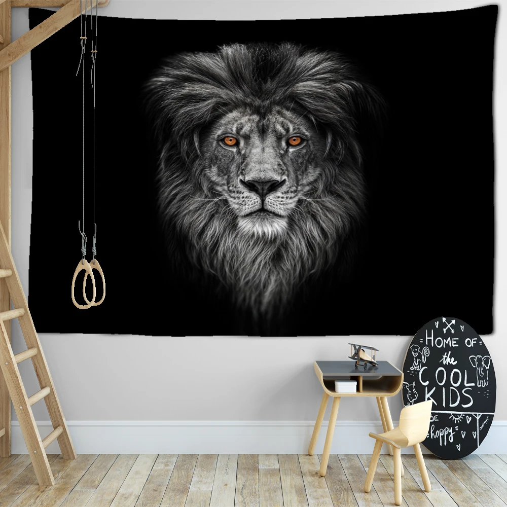 Black And White Red Eye Lion Tapestry Wall Hanging Simple Abstract Art Animal Bohemian Bedroom Home Decor Background Cloth