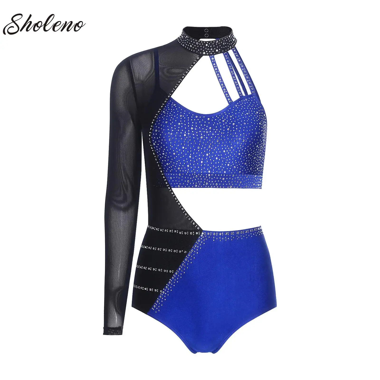 

Adult Women Color Block Gymnastics Leotard Asymmetrical Figure Skating Jumpsuit Ballet Leotard Team Uniform Dance Practice Wear