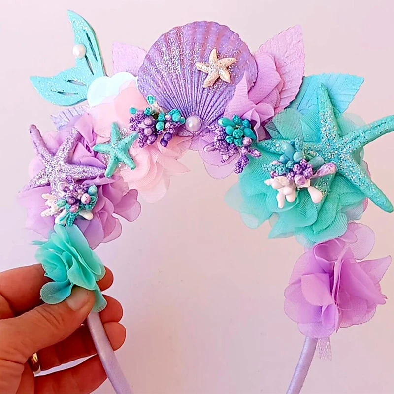 Purple Mermaid Headpiece Kids Hair Hoop Sequins Fairy Princess Angel Wand Sticks Children\'s Dress Up Headdress Accessories