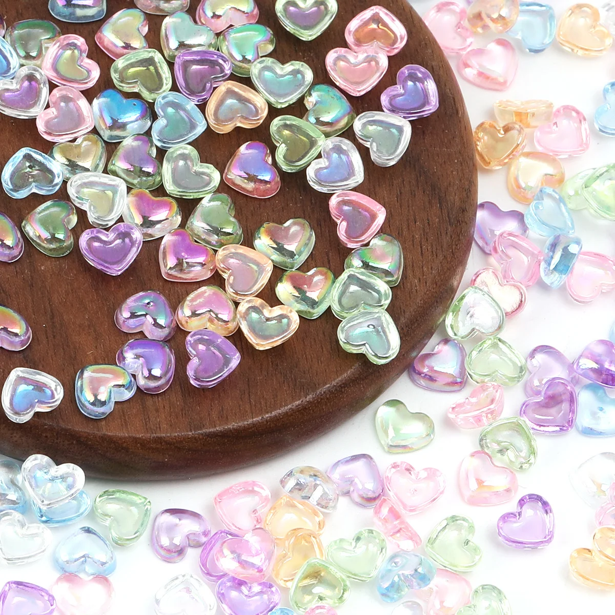 About 1000/1500pcs Random Color Acrylic Beads,8mm Iridescent Heart Loose Beads for DIY Handmade Jewelry Making Supplies