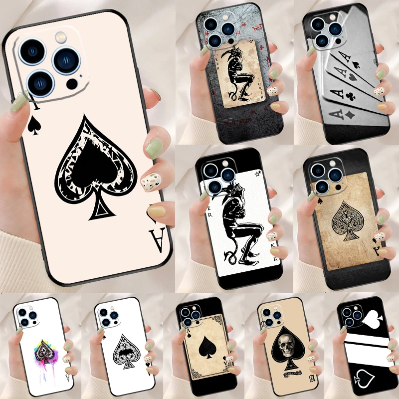 Ace of spades بوكر بطاقة جراب هاتف آيفون 17 16 برو ماكس 17 الهواء 16E 13 12 Mini 14 15 Plus 11 Pro Max الغطاء الخلفي