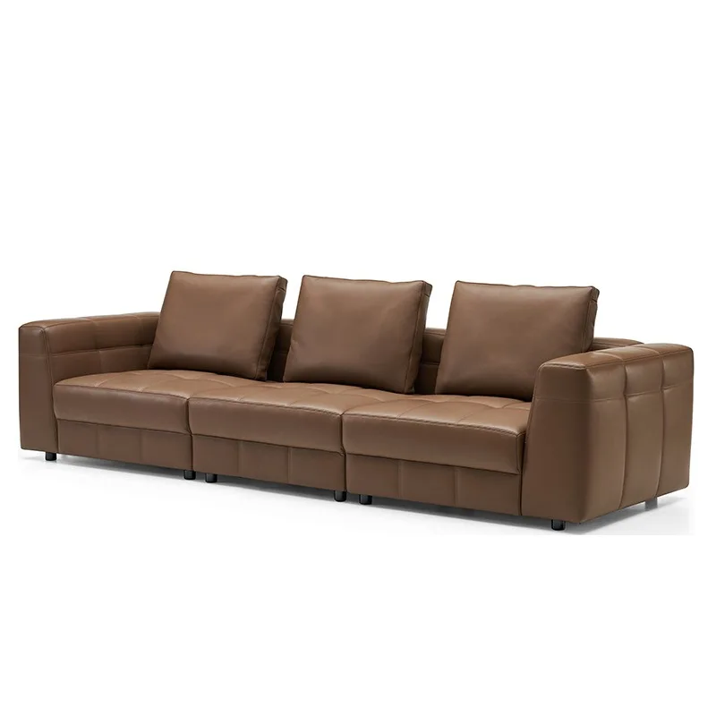 Italian-style luxury three-seater multi-person sofa, living room modern large flat genuine leather sofa