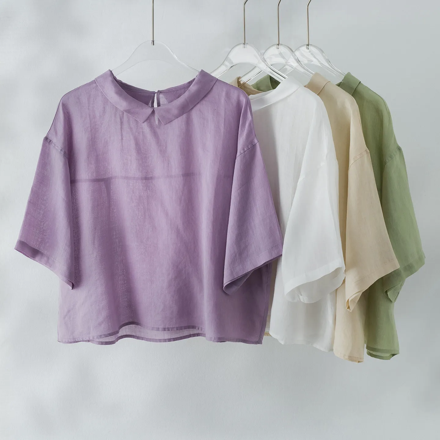 

Dave&di Wide Short Sleeved Pullover Shirt With Lightweight Collar And Loose Shoulder Sleeves Woman Clothes Shirts