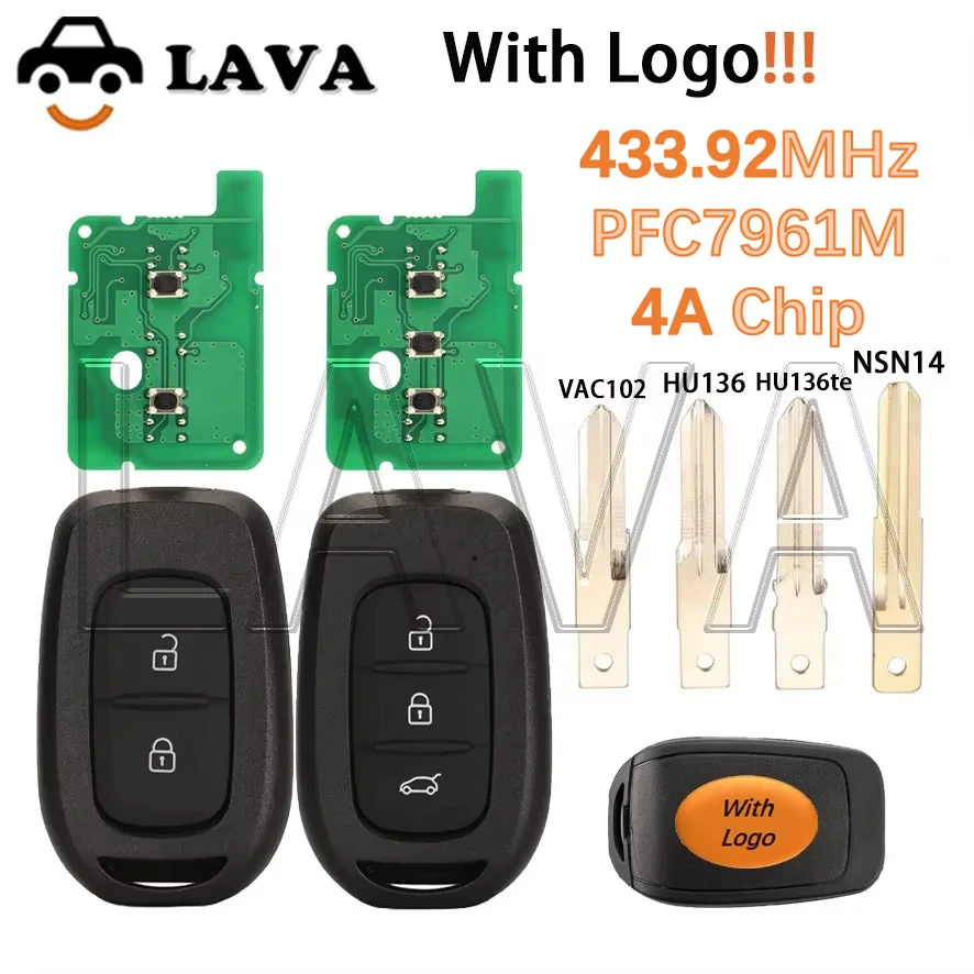 LAVA 4A Chip 433MHz Car Remote Smart Key For Renault Duster Clio4 Sandero Master3 Symbol Trafic Dacia Logan Lodgy Dokker