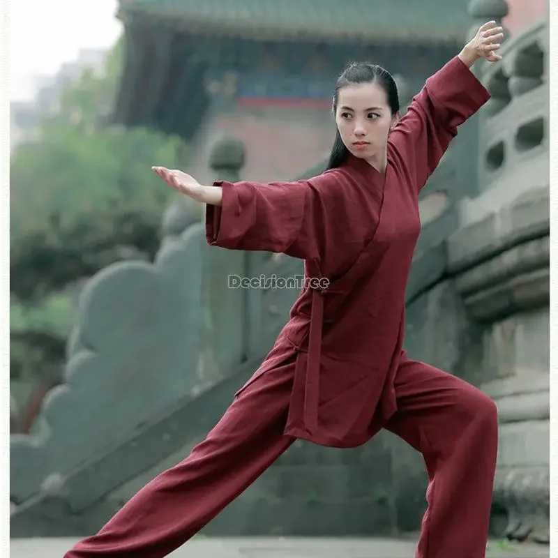 

2023 chinese traditional wudang flax taiji practice dress taoist robe dress martial arts performance dress zen suit w47