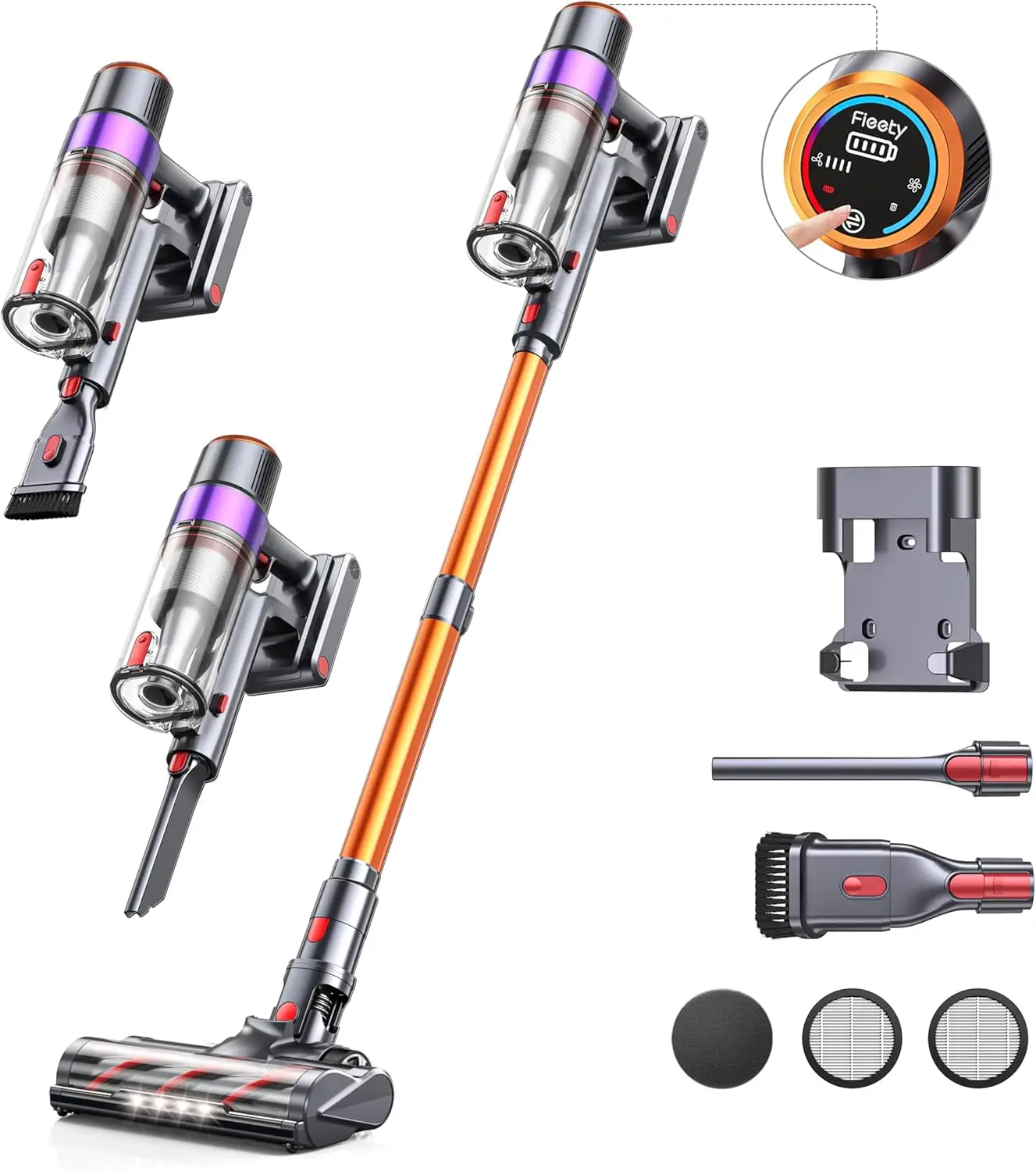 Cordless Vacuum Cleaner, 550W 45KPA 60Mins Cordless Stick Vacuum Cleaner with Rechargeable Battery, LED Touch Display