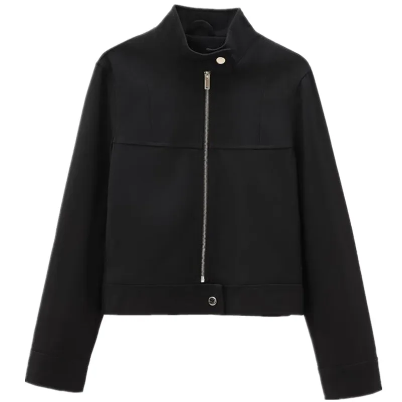 2024 Herfst Nieuwe Vrouwen Faion Slim Fit F Hoge Kraag Lange Sve Ort Jaet Veelzijdige Bovenkleding Ele Casual Sle