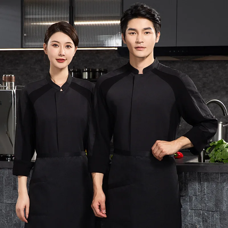 High-End Stretch Chef Executive Chef Work Clothes Long Sleeve Star Hotel Restaurant High-End Chef Uniform Stretch Men