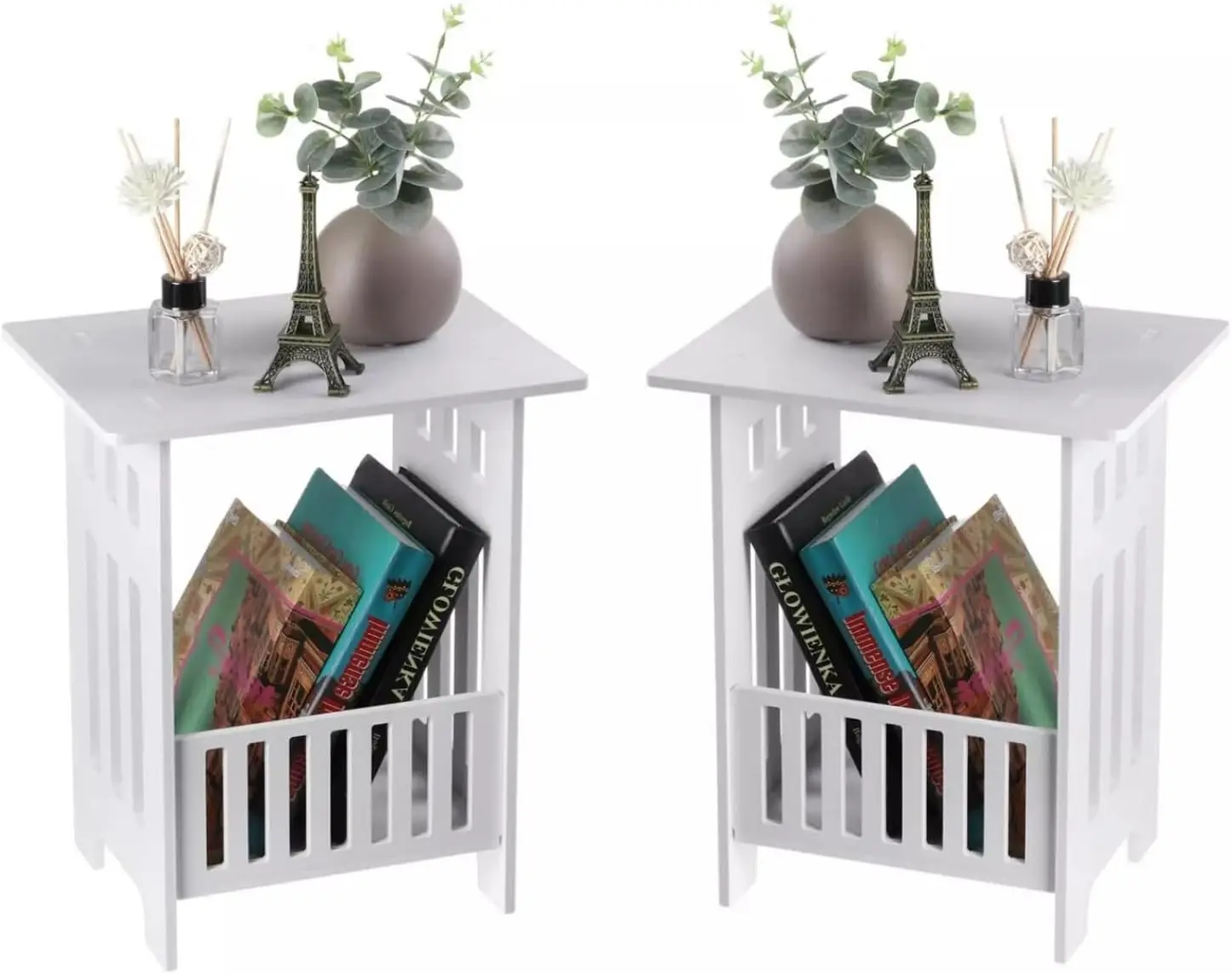 VcJta Bedroom Bedside Table Nightstand - Set of 2 White End Side Organizer, Modern Storage Solution, E305603156350