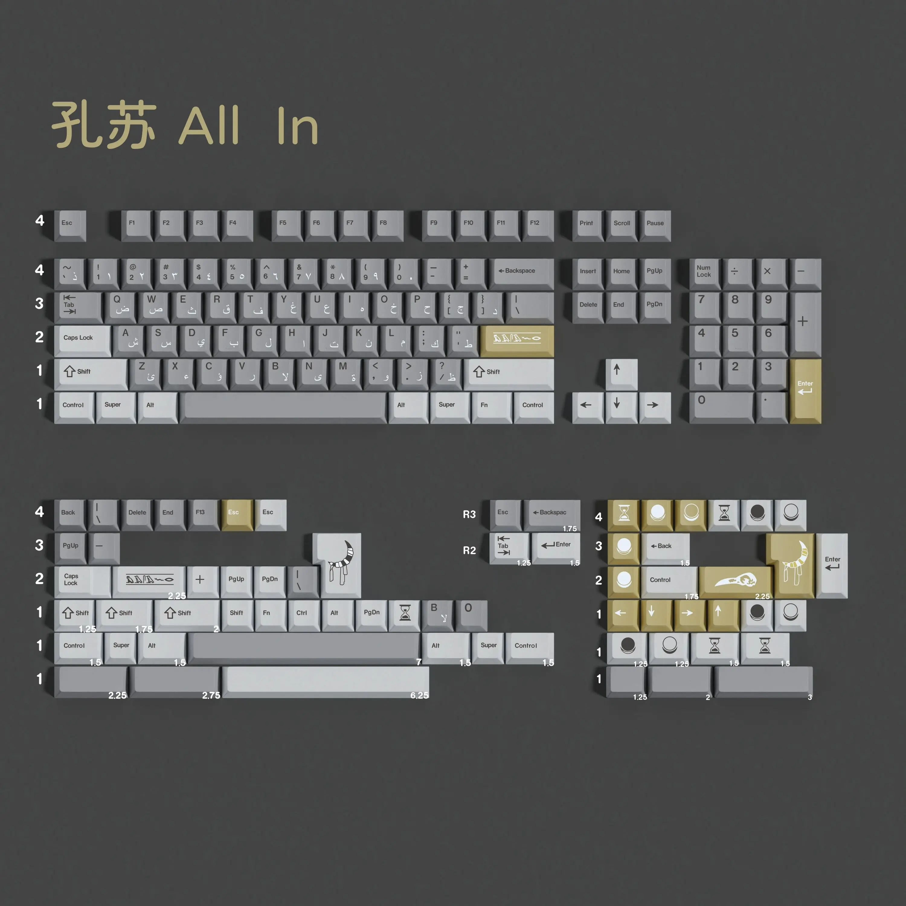 PBT Keycaps Khonsu Keycaps Cherry Profile 5-sided Dye Sub Key Cap 2.25U 2.75U For MX Mechanical Keyboard 61 64 66 75 87 98 108
