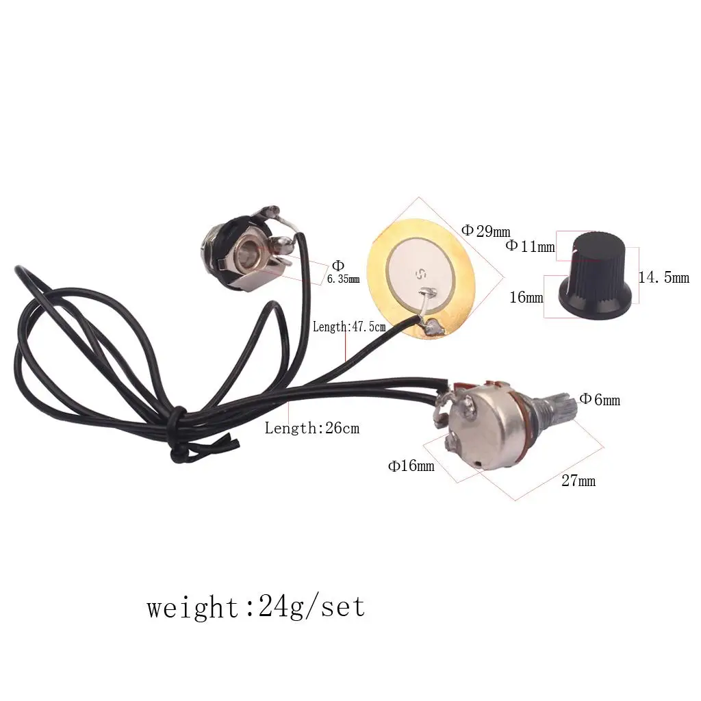 Guitar Piezo Pickup Prewired Kit 29mm Piezo Element Volume Control for Cigar Box Guitar Acoustic Violin Mandolin