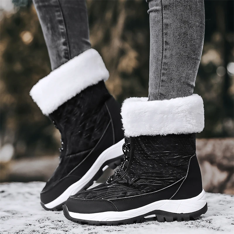 Women\'s Boots Snow Fashion New Cashmere Warm Women\'s Boots High Top Winterproof Outdoor Cotton Shoes Platform Boots Hiking Boots