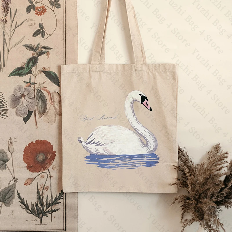 Schattige Zwaan Grafische Canvas Draagtas Dames Boodschappentas Beste Cadeau Voor Zwanenliefhebber Trendy Opvouwbare Schoudertas Voor Dierenliefhebber