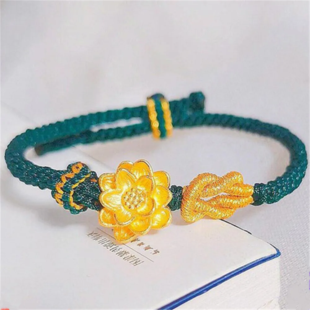 

Real Pure 999 24K Yellow Gold Women 3D Lucky Lotus Bracelet 0.4-0.6g