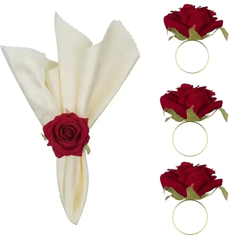 96PCS Rose Napkin Clasp, Pink Rose Red Rose Napkin Ring, Wedding, Valentine's Day Banquet, Party Christmas Birthday Decoration