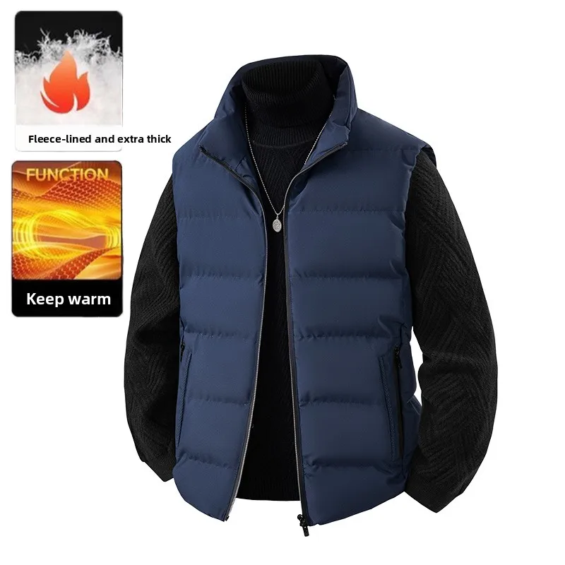 

Large-sized Stand-up Collar Casual Mens Cotton-padded Jacket Trendy Vest New Solid Color Loose Cotton Vest Men in Autumn Winter