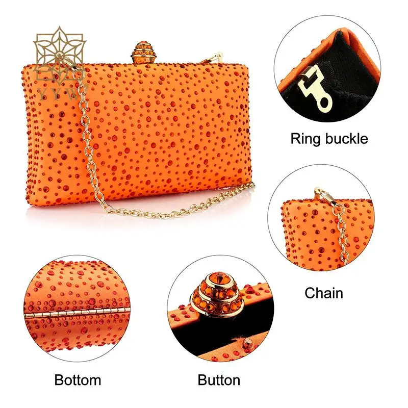 Lady Beaded Clutch Bag Rhinestone Crystal Purse Glitter Evening Handbag for Wedding Cocktail Prom Party Metal Chain Shoulder Bag