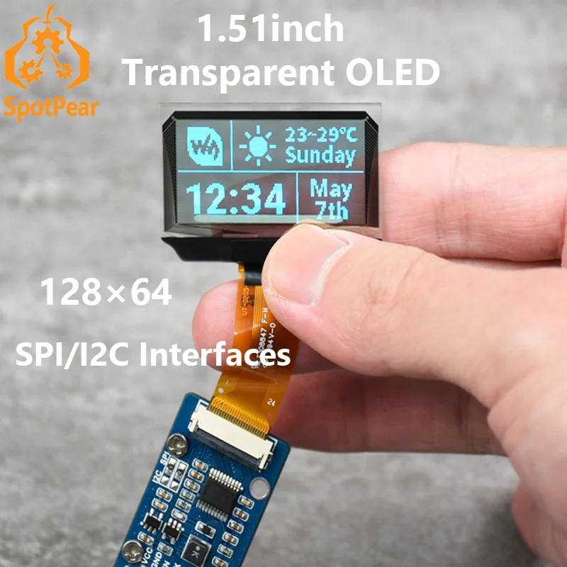Raspberry Pi 1,51-calowy przezroczysty niebieski moduł wyświetlacza OLED 128 × 64 Interfejs SPI/I2C również dla Arduino STM32