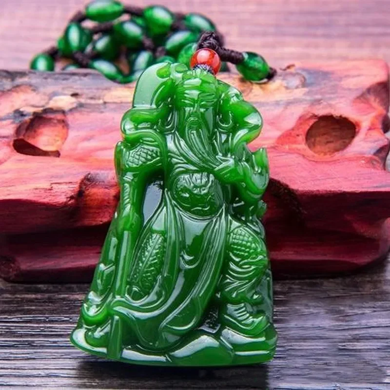 

Natural Green Hand Carved Guan Gong Jade Pendant Fashion Jewelry Men's and Women's Wu Cai Shen Guan Gong Necklace