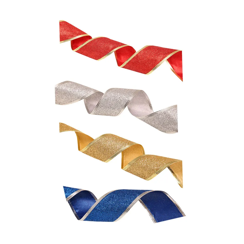 

4 Rolls Glitter Christmas Ribbed Band Pvc Ribbons For Packaging Gift Wrapping Bow Knot Making Party Diy Crafts Reusable Festive