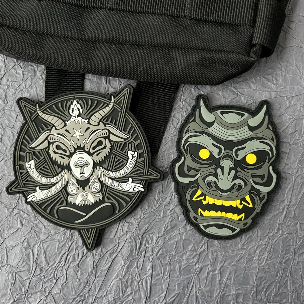 Hannya Mask Monster Samurai PVC Patch Clothing BAPHOMET RITUAL Black Goat Tactical Military Backpack Patches Hook and Loop