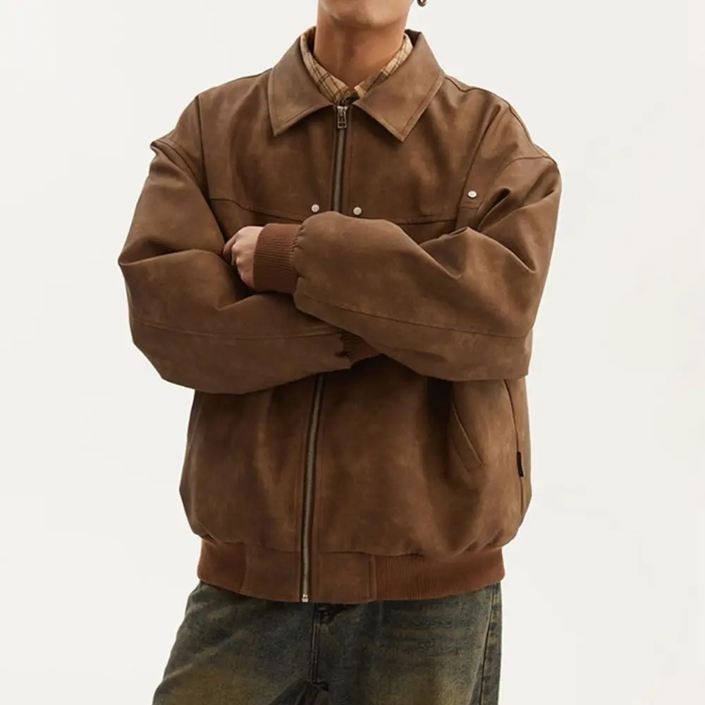 ملابس كاجوال فضفاضة تناسب الرجال السترات سميكة بلون رفض طوق سترة يندبروف طويلة الأكمام سستة معطف التنقل اليومي