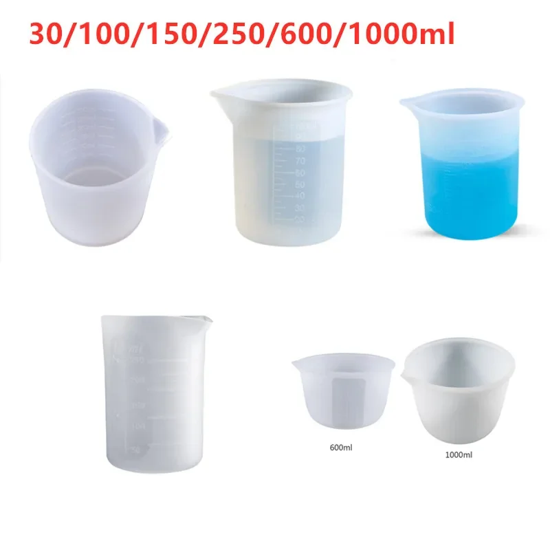 medição silicone com escala, 30/100/150/250/600/1000ml, ferramentas para fazer joias, resina epóxi cristal,