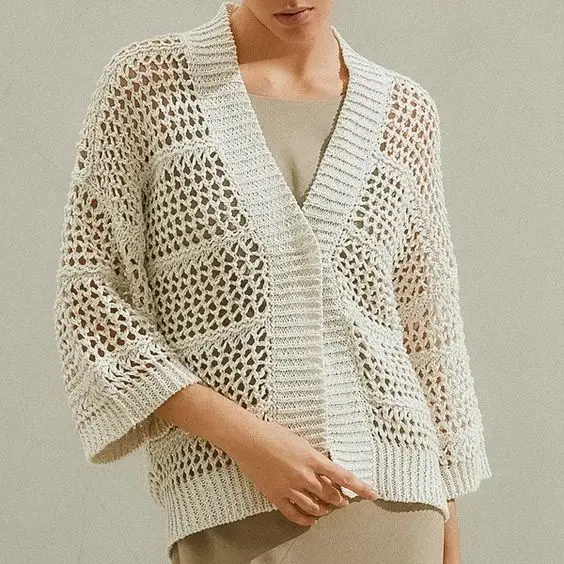 

2025 Manufacturer Custom Design Summer Soft Womens Cotton Mesh Crochet Crop Top Cardigan Sweater With Button