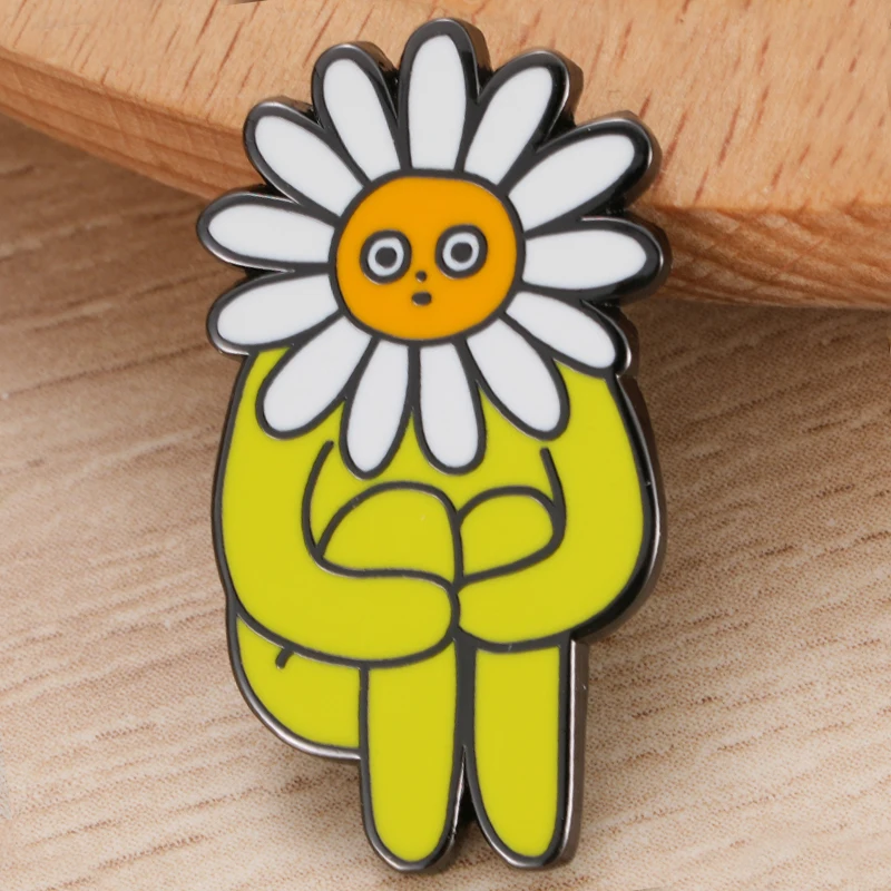 Daisy Boy Badge Funny Flower People Brooch Cute Mashup Enamel Pin Fashion Creative Jewelry Gifts