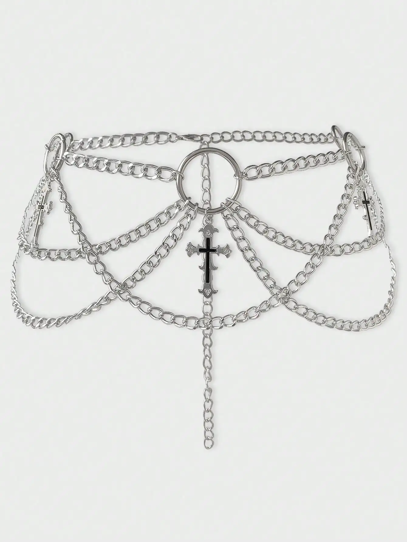 

ROMWE 1pc Women Gothic Style Cross Decor Chain, Silver & Black Color, Versatile Accessory For Dresses, Halloween