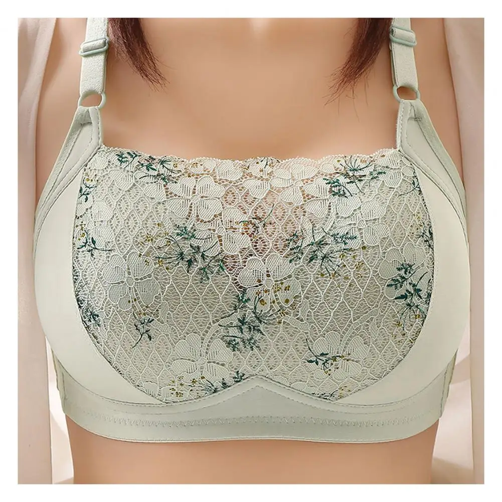 

Women Bra Flower Embroidery Lace Adjustable Shoulder Strap Push Up Anti-snagging Lifting Padded No Wire Soft Elastic Breathable